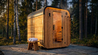 Lennon 6-Person Outdoor Cedar Traditional Wet/Dry Cube Sauna with 9Kw Electric Heater, Wi-Fi Control, LED Lights — Lifestyle