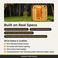 Lennon 6-Person Outdoor Cedar Traditional Wet/Dry Cube Sauna with 9Kw Electric Heater, Wi-Fi Control, LED Lights — Results & Stats
