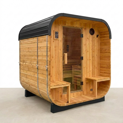 Lennon 2-4 Person Traditional Cedar Outdoor Cube Sauna with Porch, Electric Sauna Heater, Sauna Rocks, Dry Heat, Steam Sauna, LED Lights, Wi-Fi Control, Sauna Accessories