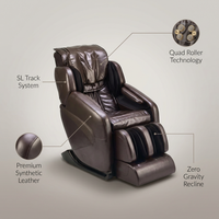 Massage Chair Built for Deep Tissue Relief, Zero Gravity Recline, SL Track System, Quad Roller Technology — infographic