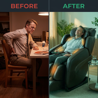 Massage Chair Built for Deep Tissue Relief, Zero Gravity Recline, SL Track System, Quad Roller Technology — Before & After