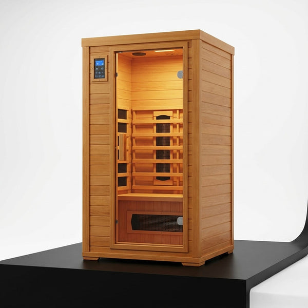 2024 Upgrade 1 to 2 Person Infrared Sauna, Low EMF Infrared Sauna for Home, Indoor Sauna Room, Hemlock Wooden Far Infrared Sauna, Dry Sauna with Bluetooth Speakers, LED Reading and Chromotherapy Lamp — Studio Shot