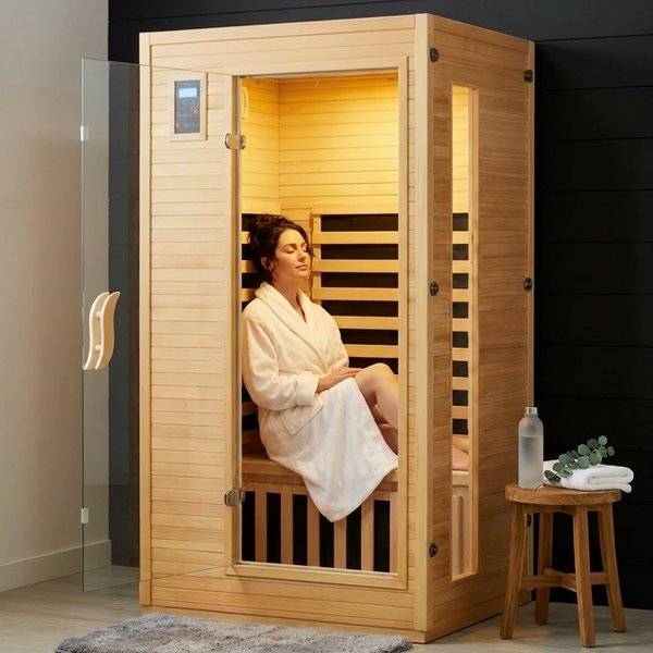 Infrared Sauna Built for Home Wellness, Low EMF Carbon Heaters, Hemlock Wood, Bluetooth Speakers