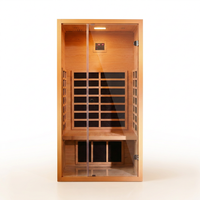 1 Person Extendable FAR Infrared Sauna for Home, Hemlock Wood Low EMF 6 Carbon Heaters Indoor Saunas with LED Lights, Bluetooth Speaker, Digital Control Panel, and Seating Bench — Studio Shot