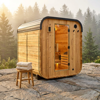 Lennon 6-Person Outdoor Cedar Traditional Wet/Dry Cube Sauna with 9Kw Electric Heater, Wi-Fi Control, LED Lights — Studio Shot