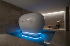 Luxury float tank pod exterior in premium home spa room