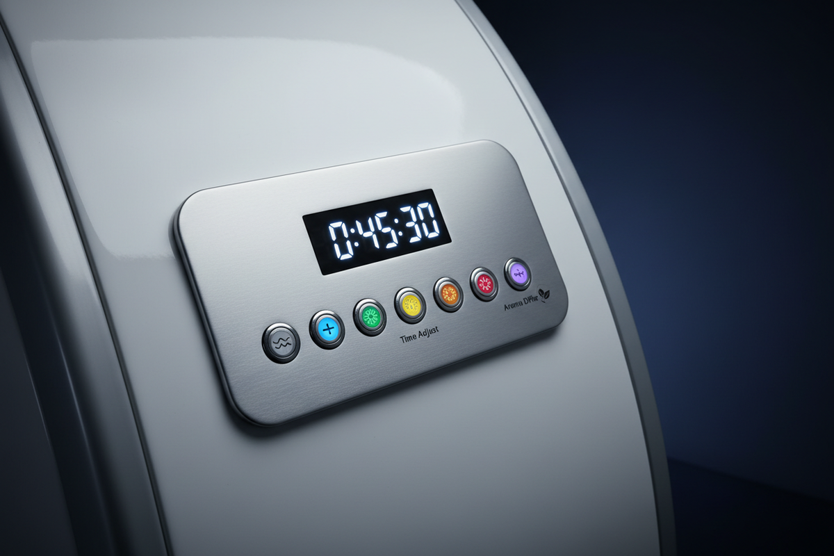 Float tank digital control panel close-up